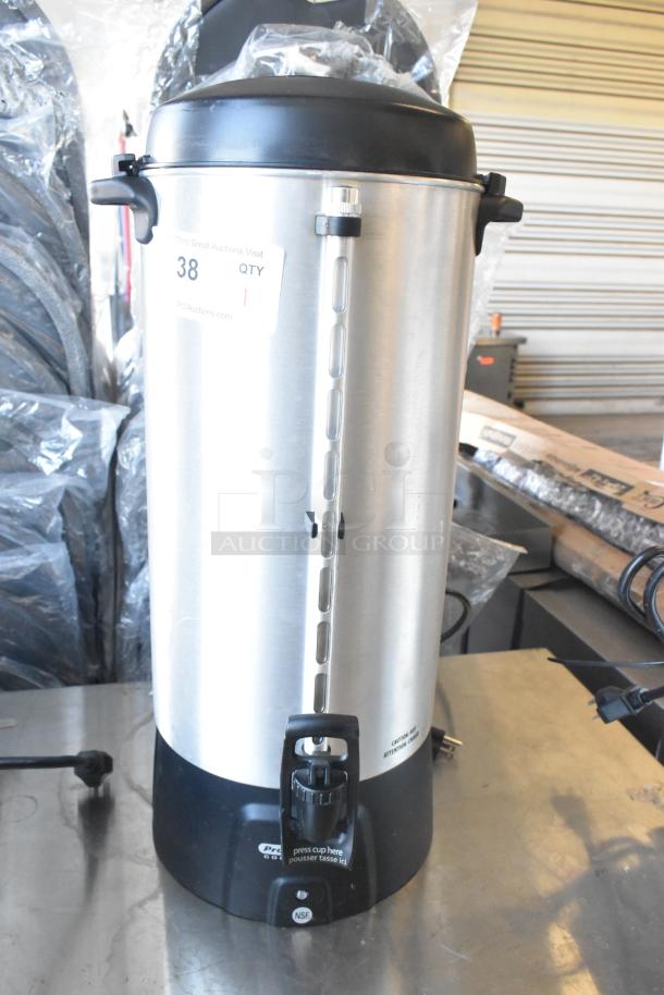 Brand new Proctor Silex countertop beverage dispenser, scratch and dent, 115V, 1 phase, silver with black accents.