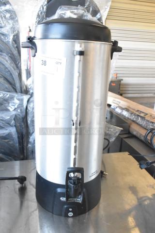 Brand new Proctor Silex countertop beverage dispenser, scratch and dent, 115V, 1 phase, silver with black accents.