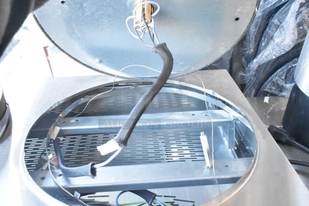 Brand new Krampouz commercial countertop 2 burner crepe maker, scratch and dent, interior wiring visible, stainless steel.