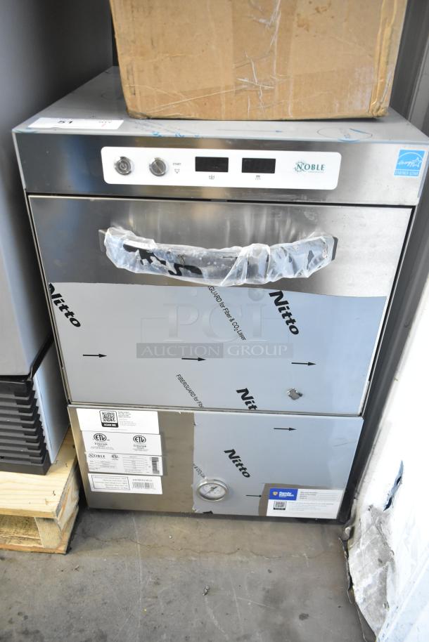 Noble 495HTGW22 high-temp underbar glass washer, 2024 model, brand new with scratches and dents, 208/240V, 1 phase.