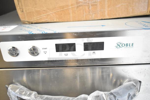Brand new Noble 495HTGW22 high-temp glass washer, 2024 model, with minor scratches. Features digital display, 208/240V, 1 phase.