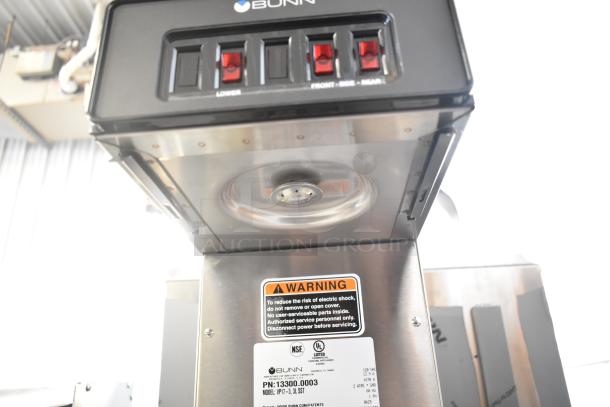 BRAND NEW Bunn VP17-3 coffee brewer with 3 warmers, scratch and dent model. 2025 edition, 120V, 1 phase. Warning label visible.