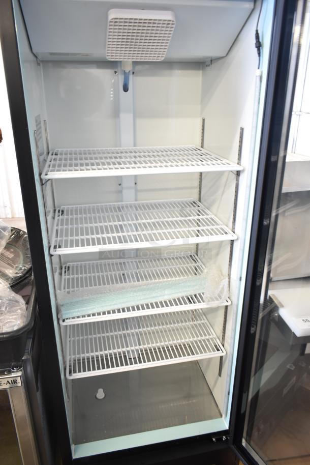 BRAND NEW Avantco 178GDC15HCB merchandiser fridge, 2024 model, black, 25 5/8", swing glass door, LED lighting, 115V, 1 phase.