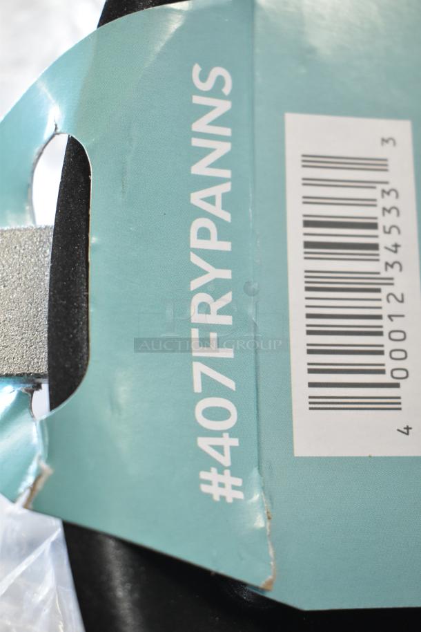 #407FRYPANNS label on a Choice 10" aluminum non-stick fry pan, barcode visible, new condition.