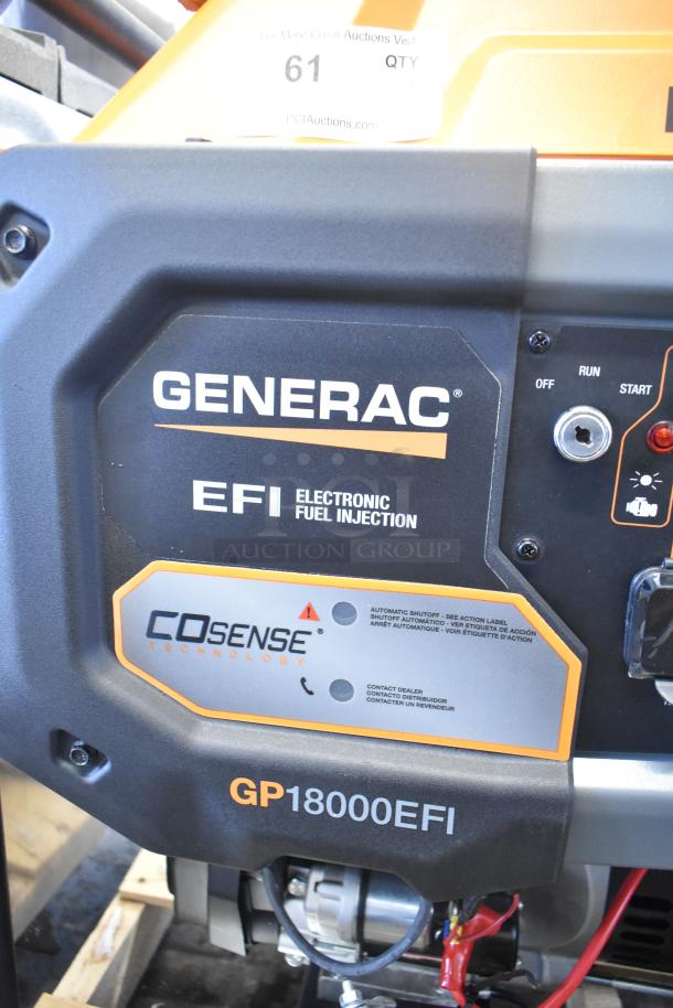 Brand new Generac GP18000EFI generator, 18,000/22,500W, with electric start. Features electronic fuel injection, COsense technology.