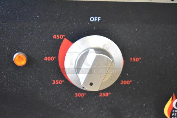 Temperature control dial on Cooking Performance Group 36" Ultra Series Griddle, showing settings from 150° to 450°.