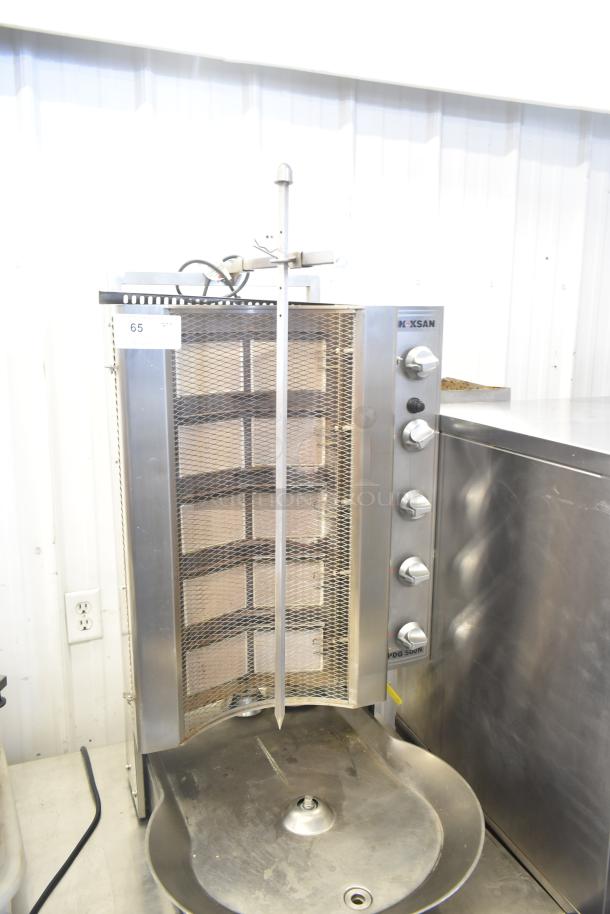 Inoksan commercial countertop vertical gyro machine, 115 volts, 1 phase, stainless steel, with adjustable heating controls.