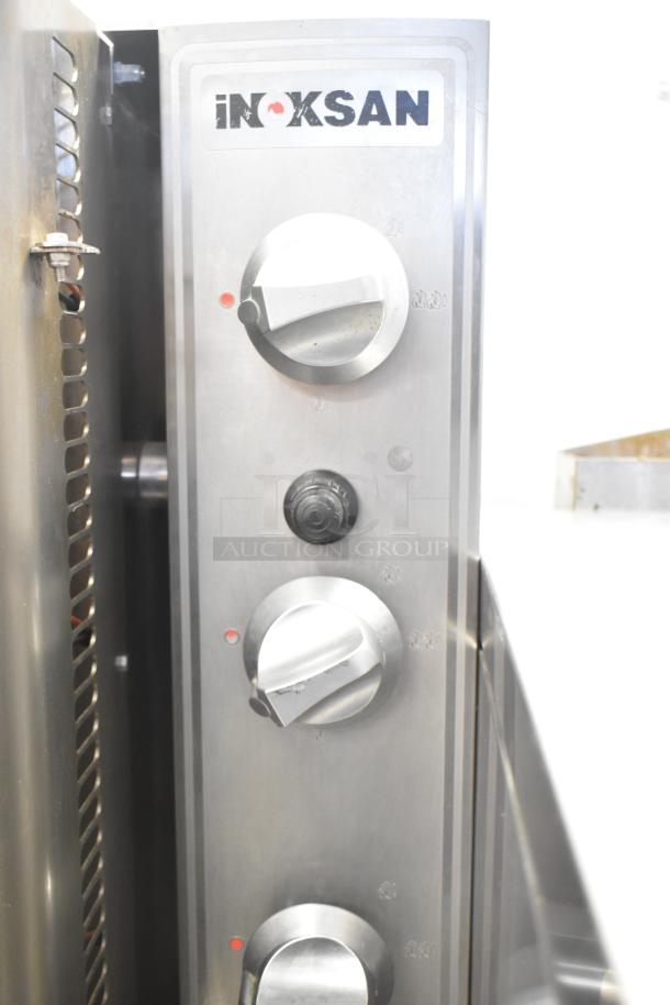 Inoksan commercial gyro machine, stainless steel, 115V, 1 phase, with control knobs and branding visible.