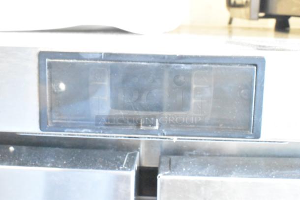 2024 Atosa MGF8403GR 2-door undercounter cooler, commercial casters, 115 volts, 1 phase. Control panel detail shown.