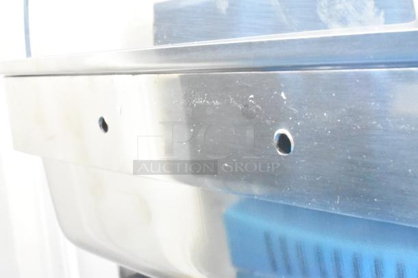 Brand new Choice Deluxe 407COH4 8 Qt. Gold Accent Roll Top Chafer, showing minor scratches and dents, metal detail.