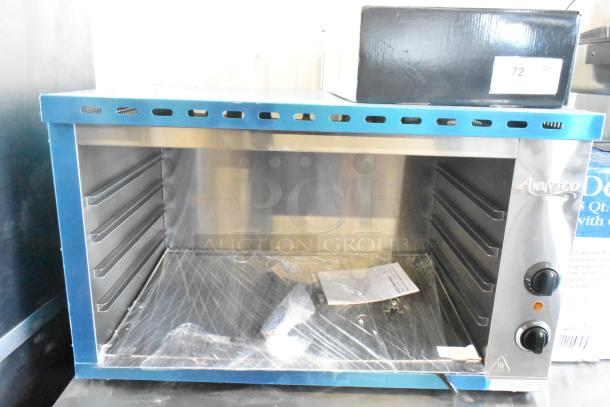 Brand new Avantco 177CHSME32M 32" stainless steel cheese melter, electric countertop, with steel racks, 208/240V.