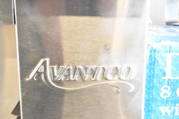 Brand new Avantco 177CHSME32M commercial cheese melter, stainless steel, 32" with steel racks, 208/240V, logos visible.