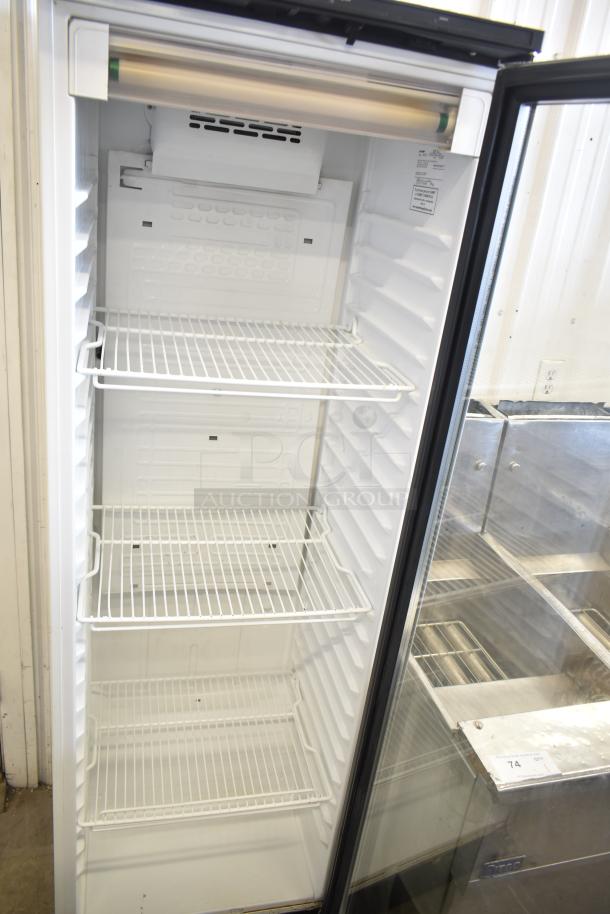 Summit SCR 1300 single door reach-in cooler merchandiser, 115 volts, 1 phase, with three wire shelves, in good condition.