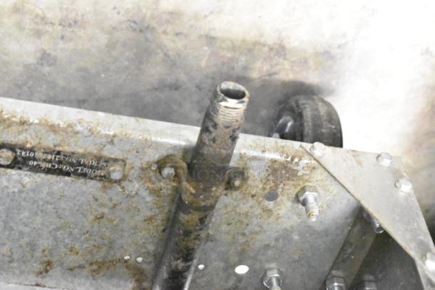 Worn Copper Beech CBF-40 natural gas deep fat fryer base; showing rust and model plate details.