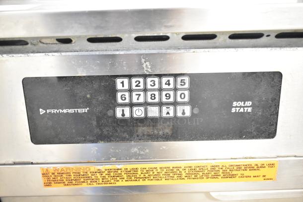 Frymaster 8CSC commercial electric pasta cooker, solid state controls, 208V, 3-phase, with visible wear and warning label.