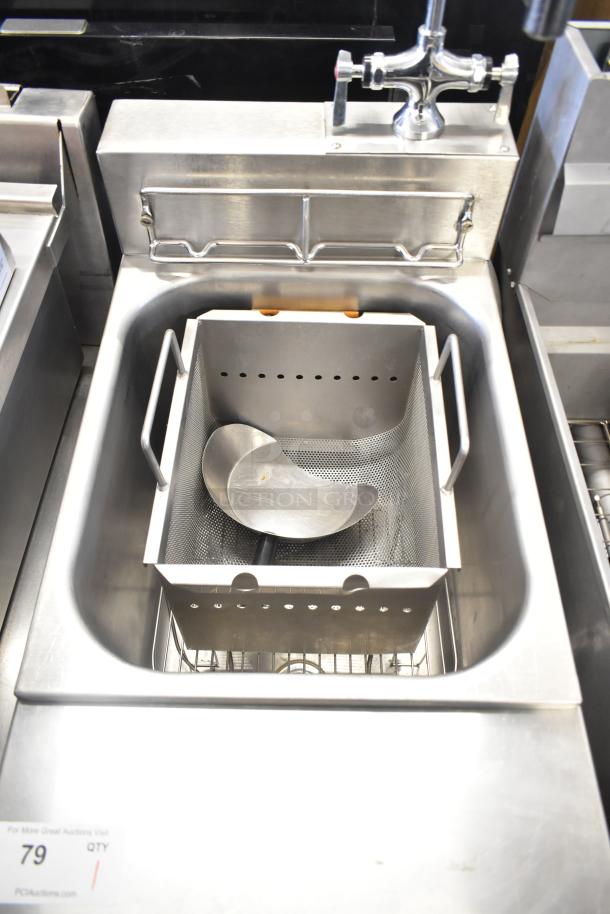 Frymaster 8CSC electric pasta cooker, commercial floor model, stainless steel, 208V, 3 phase, with strainer basket.