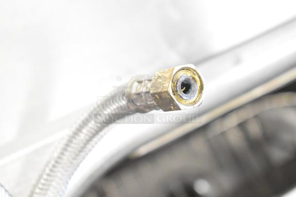 Frymaster 8CSC commercial electric pasta cooker component, featuring a braided metal hose and brass connector.