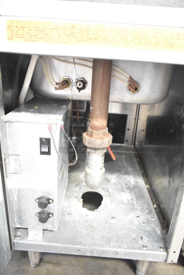 Frymaster 8CSC commercial electric pasta cooker, 208 volts, 3 phase. Features include internal wiring and switch, visible wear.