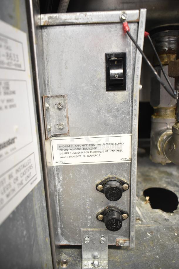 Frymaster 8CSC commercial pasta cooker, electric powered, 208V, 3-phase. Control panel with switch and warning label visible.