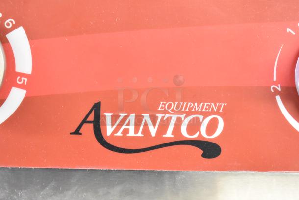 Avantco 177CER200 electric range with visible brand logo, featuring dual solid French-style burners; notable for scratches.