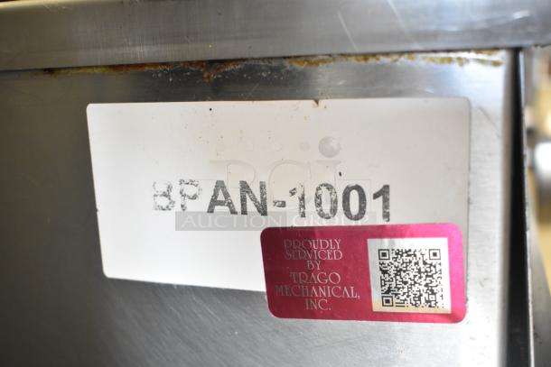 Cleveland BPAN-1001 commercial braising pan with identification label, serviced by Trago Mechanical, Inc.
