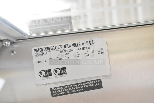 Hatco FSDT-2 Flav-R-Savor display cabinet label, 120V, 1 Phase. Features UL certification and specs details.