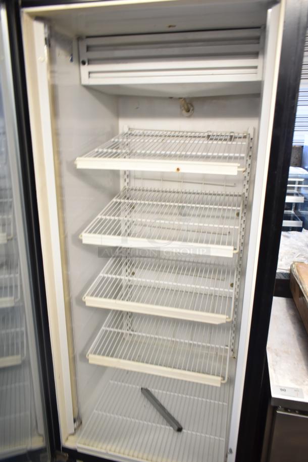 Pulse ULG30BSSF-5 single door cooler merchandiser, 115V, 1 phase, with multiple shelves, good used condition.