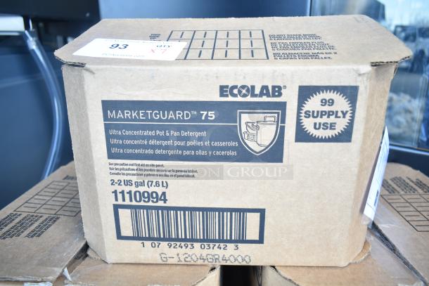 Ecolab Marketguard 75 Ultra Concentrated Pot and Pan Detergent box, 2-2 US gal (7.6L), 99 supply uses, item number 1110994.