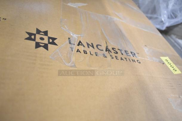 Brand new Lancaster Table & Seating 36" square MDF table top with black wood finish, scratch and dent, boxed.