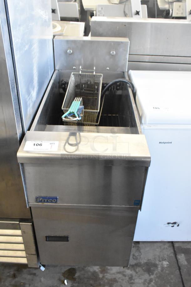 2018 Pitco Frialator SE14 commercial electric fryer, stainless steel, 208V, 3-phase, with frying basket. Good condition.