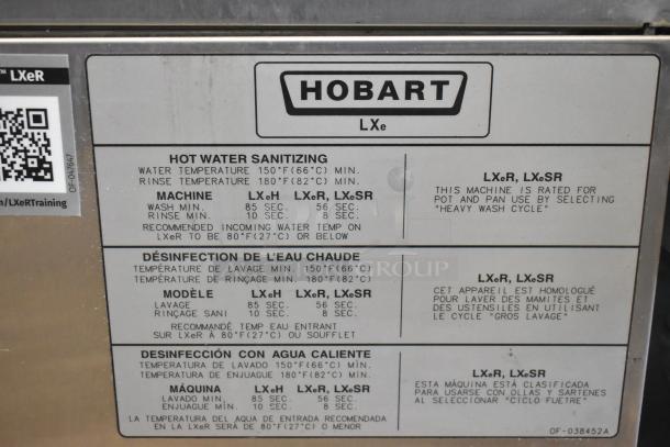 Hobart Advansys undercounter dishwasher; model LXe; features hot water sanitizing. Condition: label with wash info shown.