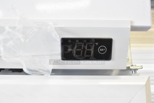 KoolMore KM-MDR-2GD-35 commercial cooler temperature display showing -88°F. New condition with protective plastic wrap.