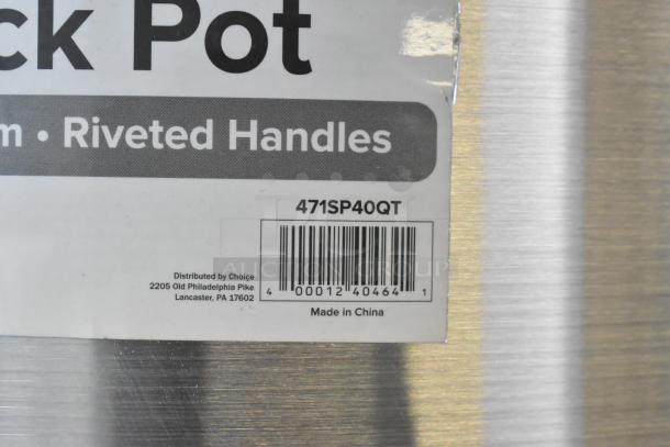 BRAND NEW SCRATCH AND DENT! Choice 40 Qt. Aluminum Stock Pot, model 471SP40QT, standard weight, riveted handles. Made in China.
