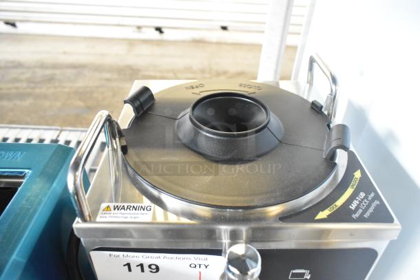 Brand new Curtis GEM-3D 1.5 gallon satellite coffee server with decaf faucet, minor scratches. Warning label visible.