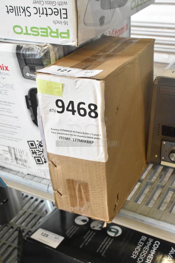 Brand new Avantco 177MIX8XP #5 Pasta Roller/Cutter Attachment Kit box, minor dents, for MIX8 Mixers. Item number visible.