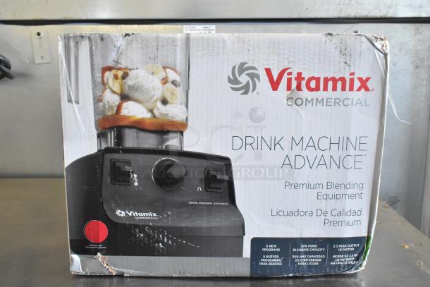 Brand new Vitamix 62825 Drink Machine Advance, red, 2.3 hp, 48 oz container. Box shows scratch and dent. Model 177MIX8XP.
