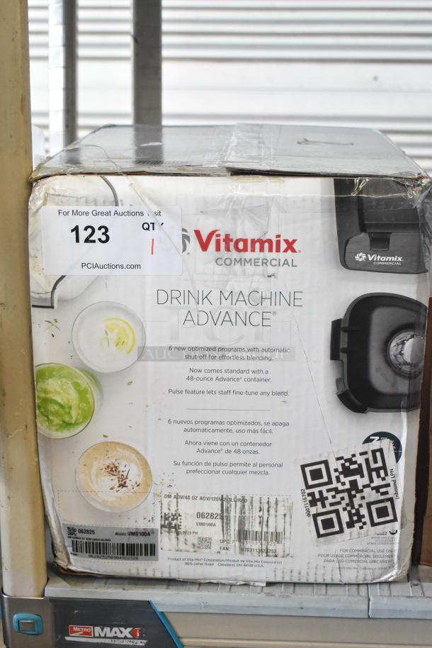 Brand new Vitamix 62825 Drink Machine Advance Blender, red, 2.3 hp, 48 oz. container. Scratch and dent condition, model 177MIX8XP.