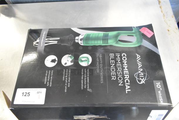 BRAND NEW AvaMix 928IBHDW10R immersion blender with 10" whisk. Heavy-duty, variable speed. Scratch and dent condition.