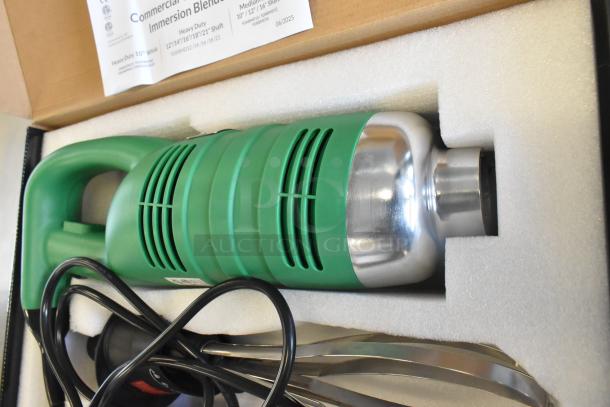 BRAND NEW AvaMix 928IBHDW10R Heavy-Duty Immersion Blender, green, 10" whisk, variable speed, 120V, in packaging.