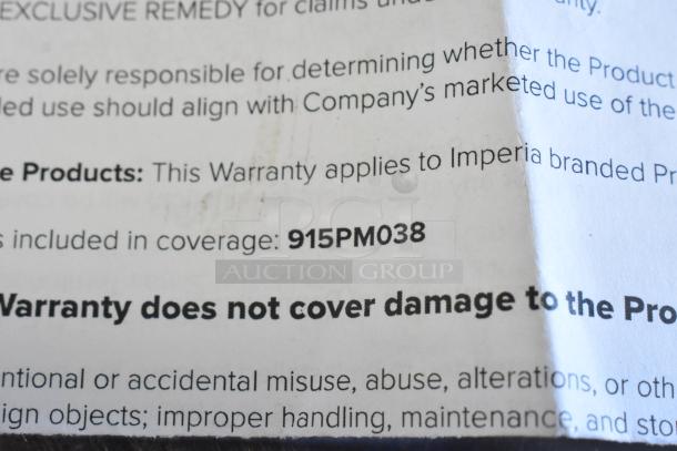 Warranty document indicating coverage for Imperia model 915PM038.