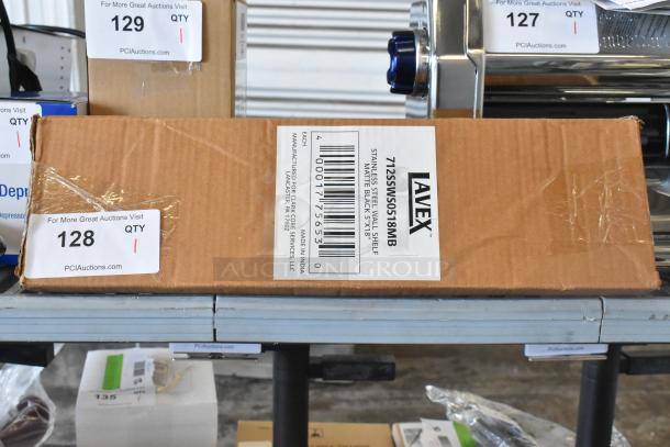 Lavex 5" x 18" Matte Black Stainless Steel Wall-Mount Shelf, model 712SSWS0518MB, new with minor box damage.