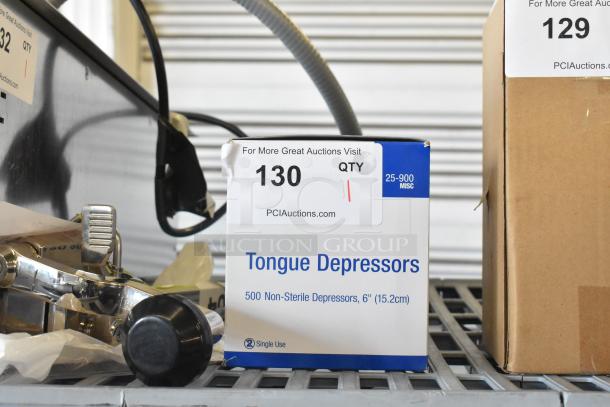 Brand new SolonCare 6" tongue depressors, 500/box, part number 25-900-003. Box has slight damage.