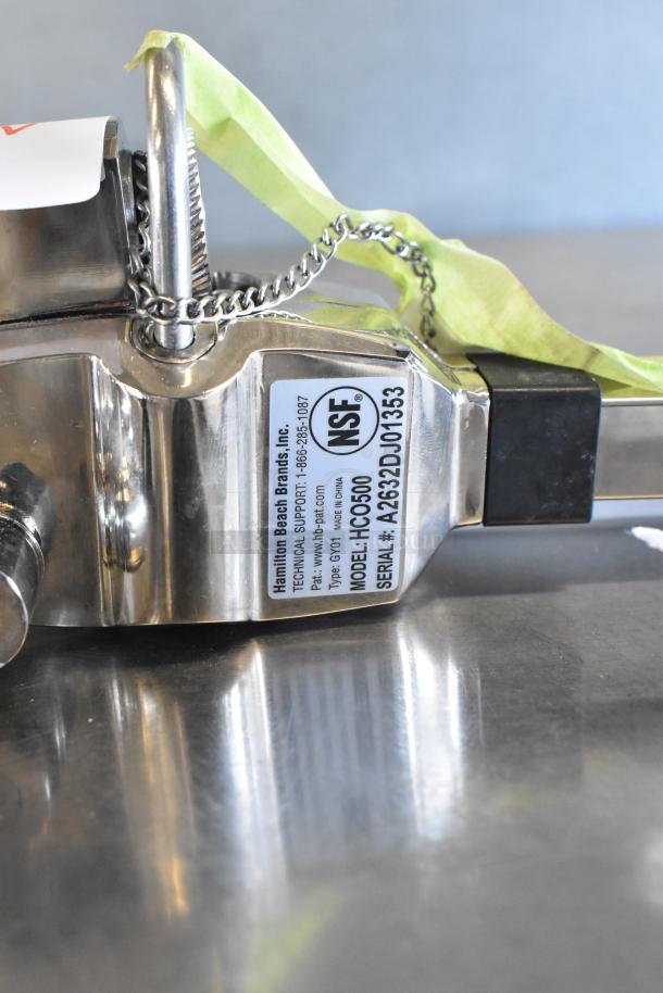 Brand new Hamilton Beach HCO500 heavy-duty #10 manual side cut can opener, with minor scratches, NSF certified label.