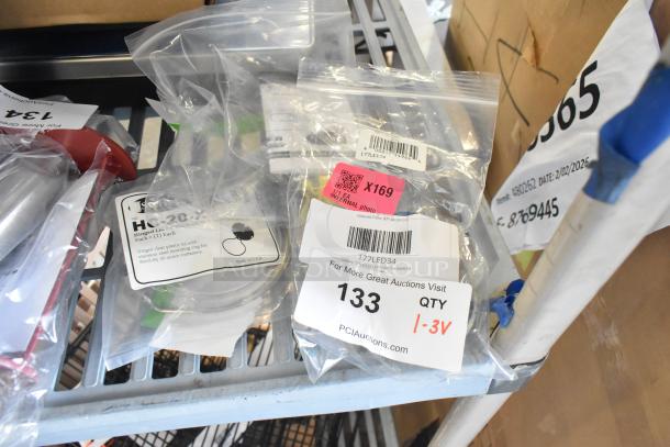 3 new items: Galaxy 177LED34 LED light, Carel component PZGXSOJ111, Steril-Sil HC-20-X plastic lid. various labels visible.