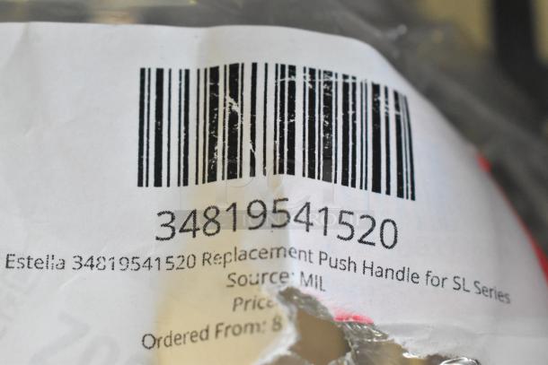 Barcode label on a package for a Robot Coupe 103280S Pusher, model 649103280. Text indicates replacement part for SL Series.