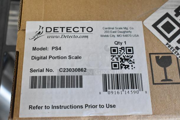 Cardinal Detecto PS4 4 lb. Electronic Portion Scale, Model 308PS4, new condition, serial C23030862, box shows scratch and dent.