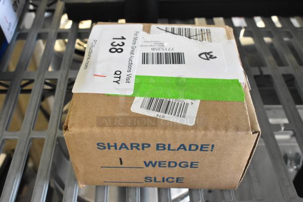 Brand new Sunkist S-35B Blade Cup for Sectionizer, in original box labeled "Sharp Blade!", includes cover, slight box wear.