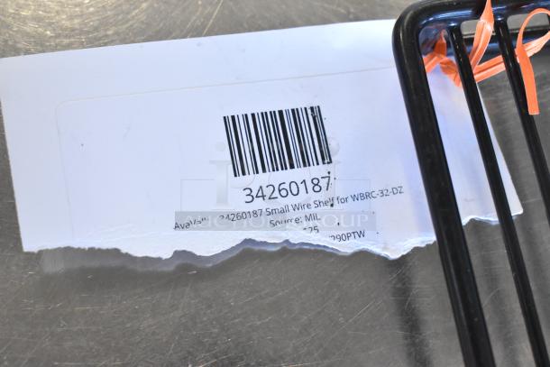 Barcode label for AvaValley item 34260187, Small Wire Shelf for WBRC-32-DZ, partial view with black metal bars.