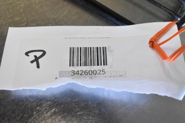 Barcode tag marked with number 34260025, attached to new AvaValley racks/baskets, indicating scratch and dent condition.