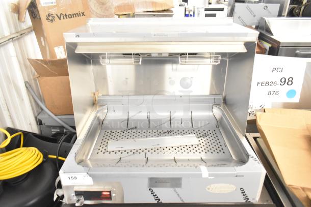 Brand new Hatco GRFHS-26 Glo-Ray 26" portable fry holding station. Features visible minor scratches. Powered by 120 volts, 1 phase.